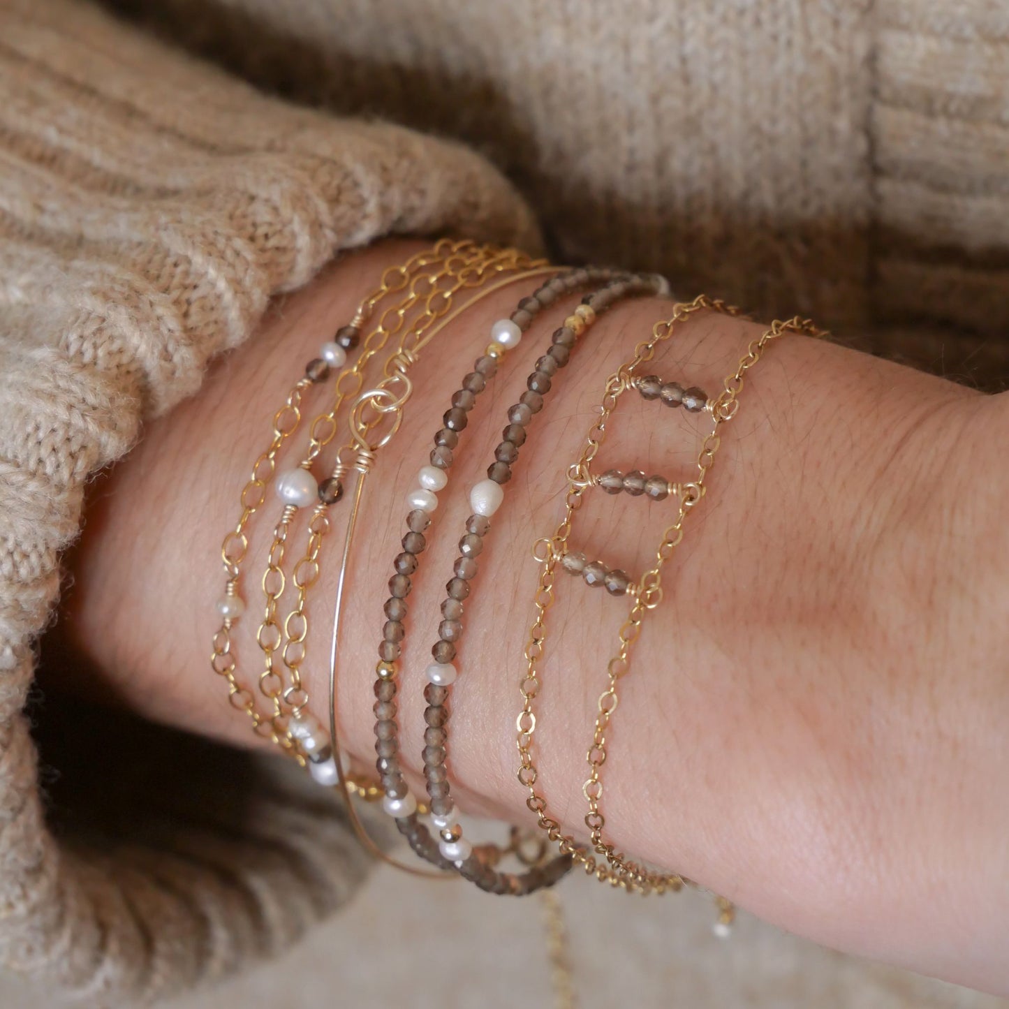 Collier-double bracelet Monique - Quartz fumé
