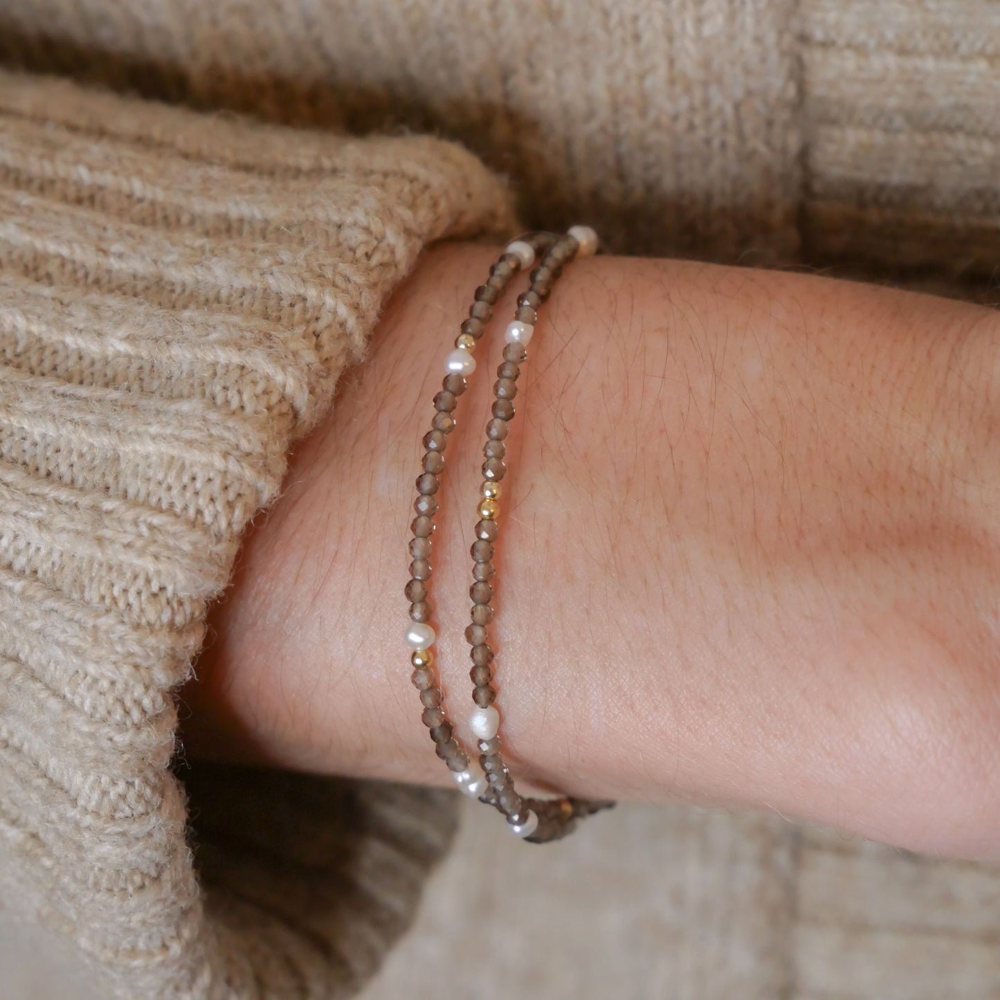 Collier-double bracelet Monique - Quartz fumé