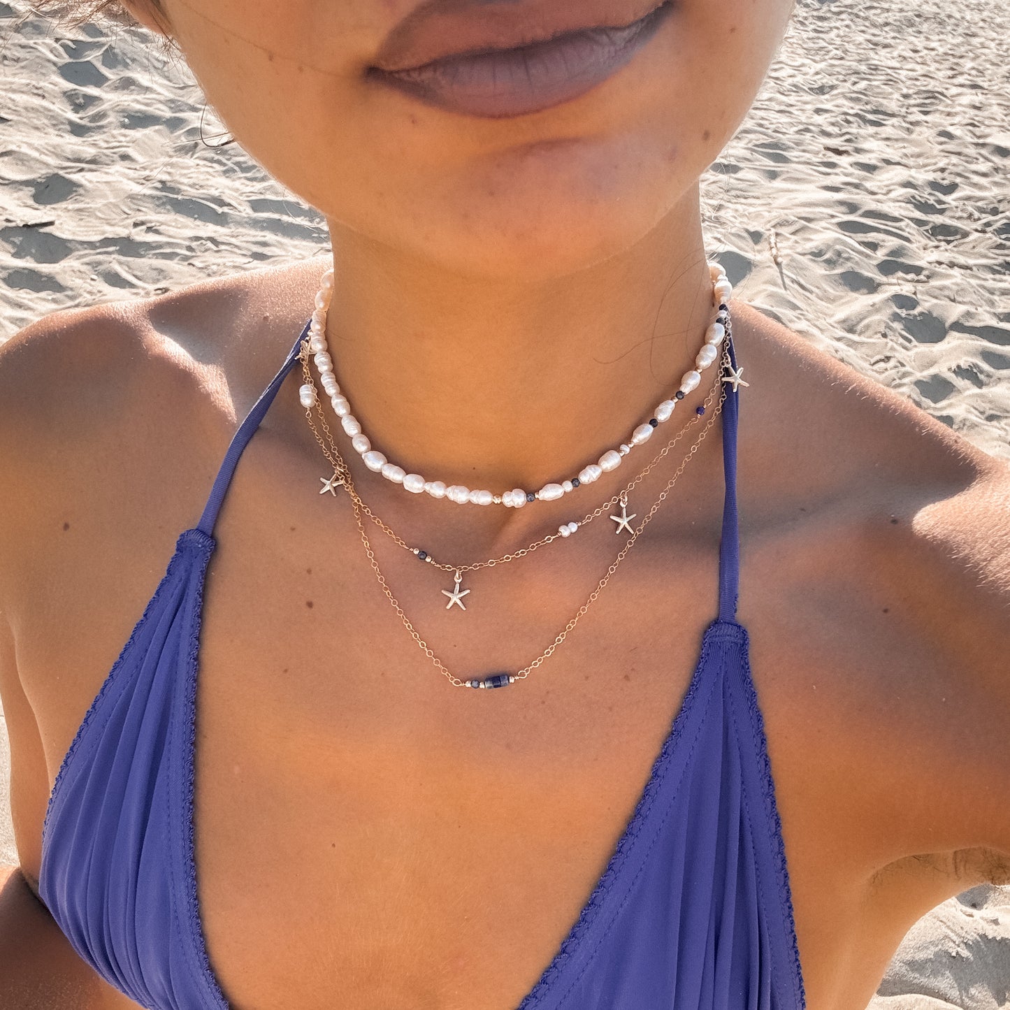 Chocker Antibes - Perles de culture, lapis lazuli