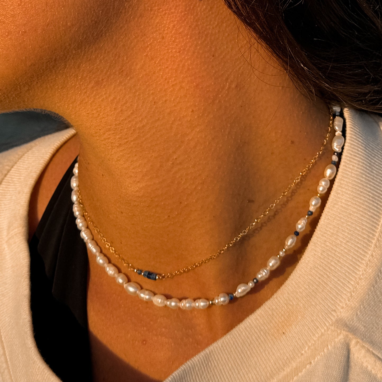 Chocker Antibes - Perles de culture, lapis lazuli