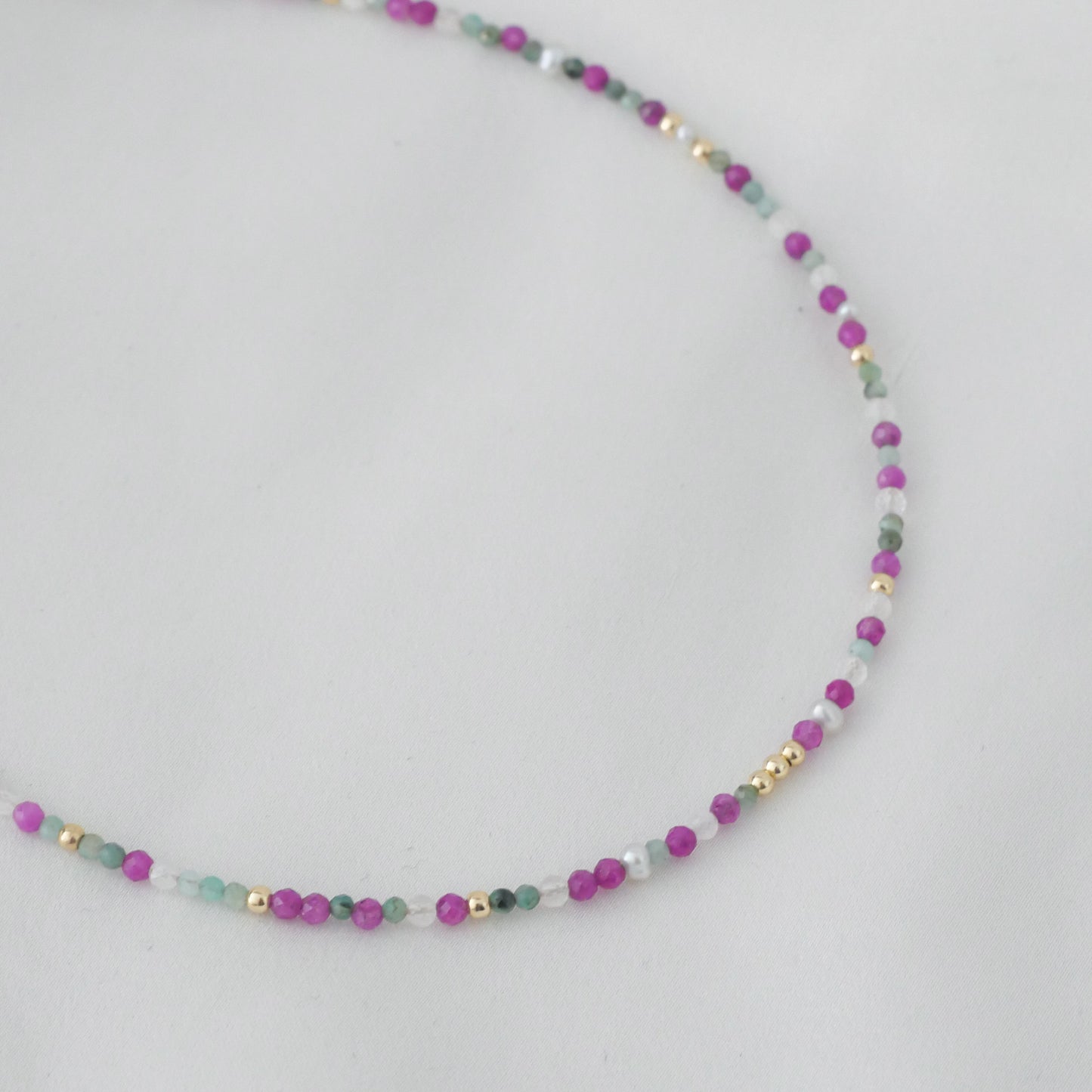 Collier-double bracelet Eliane - Rubis chauffé, émeraude, pierre de lune
