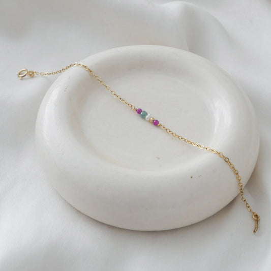 Bracelet Capucine - Rubis chauffé, émeraude, perle de culture