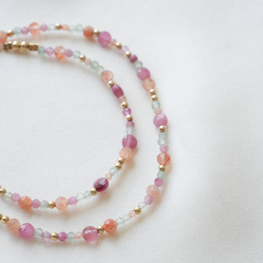 Collier double bracelet Frida - Aventurine, tourmaline, gold sun