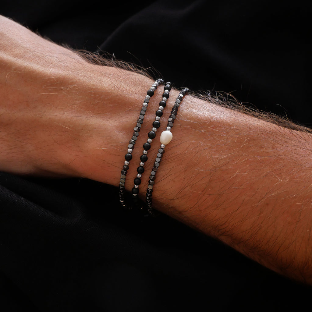 Bracelet homme Marcel - Onyx, hématite silver, perle de culture