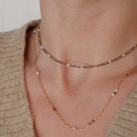 Collier-double bracelet Monique - Quartz fumé