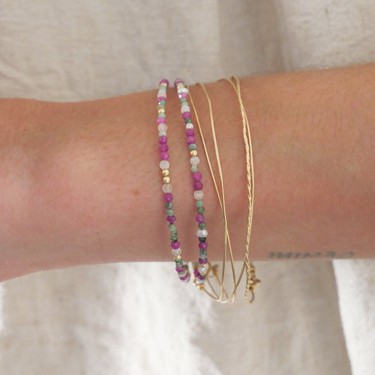 Collier-double bracelet Eliane - Rubis chauffé, émeraude, pierre de lune