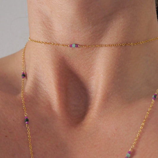 Chocker Zoé - Rubis chauffé, émeraude