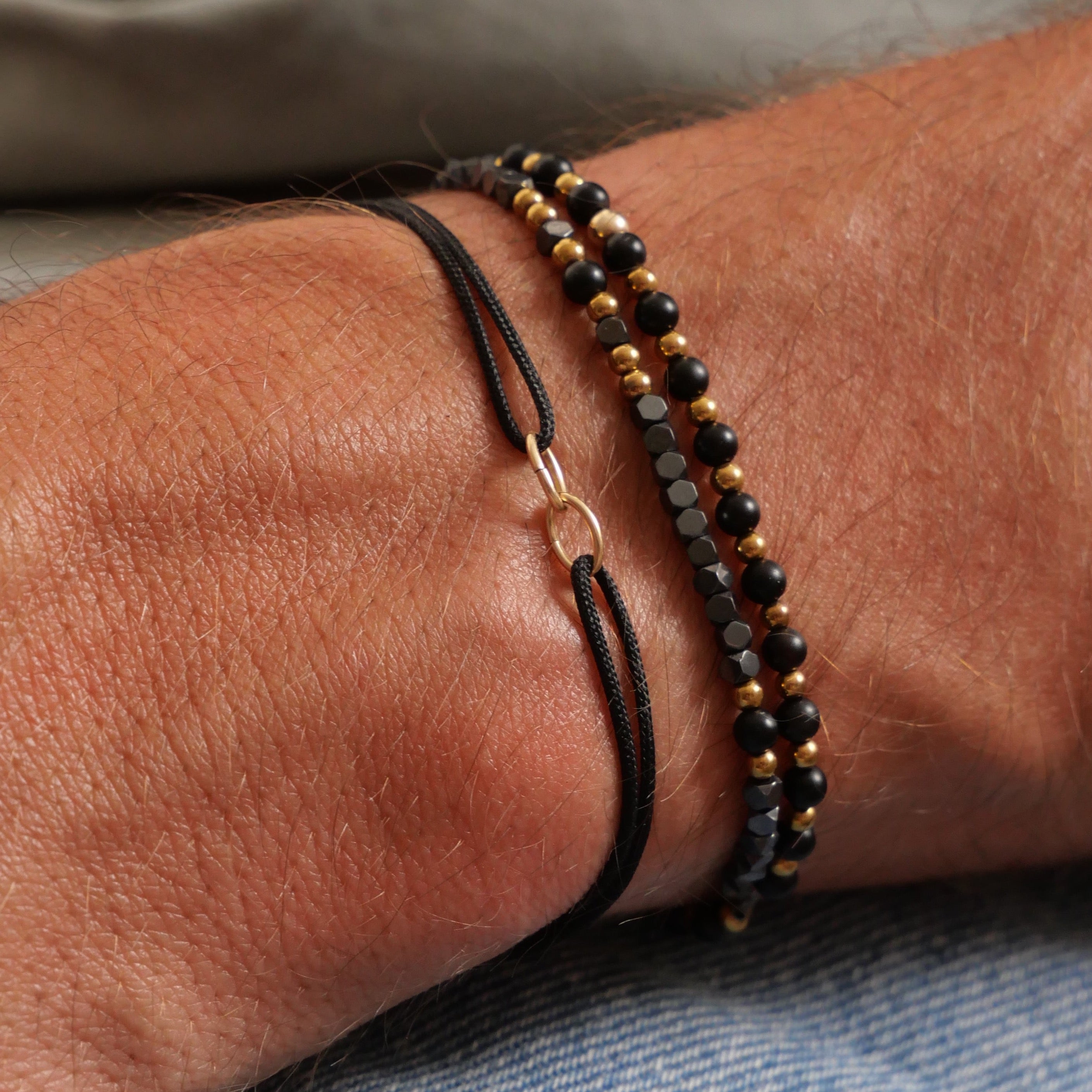 Bracelet cordon homme François - double anneaux Gold Filled 14K