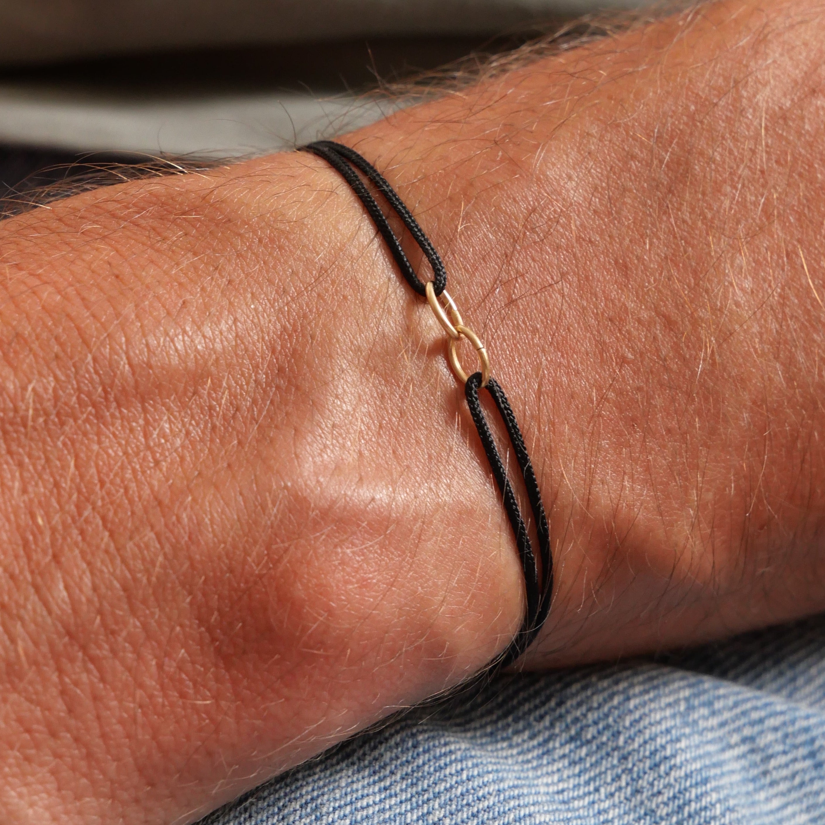 Bracelet cordon homme François - double anneaux Gold Filled 14K