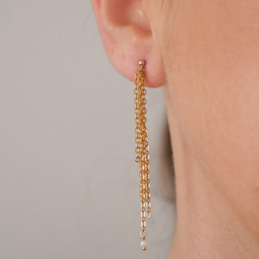 Boucles d'oreilles cascade de chaînes Suzanne - Perles de culture
