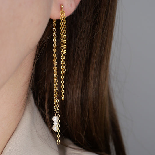 Boucles d'oreilles cascade de chaînes Josette - Perles de culture